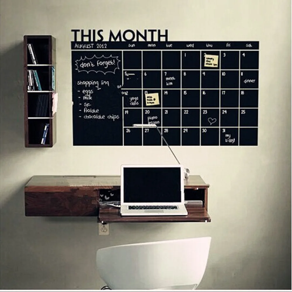 

92*60CM Month Calendar Chalkboard Blackboard Removable Planner Wall Stickers Black Board for Office School Vinyl Decals Supplies