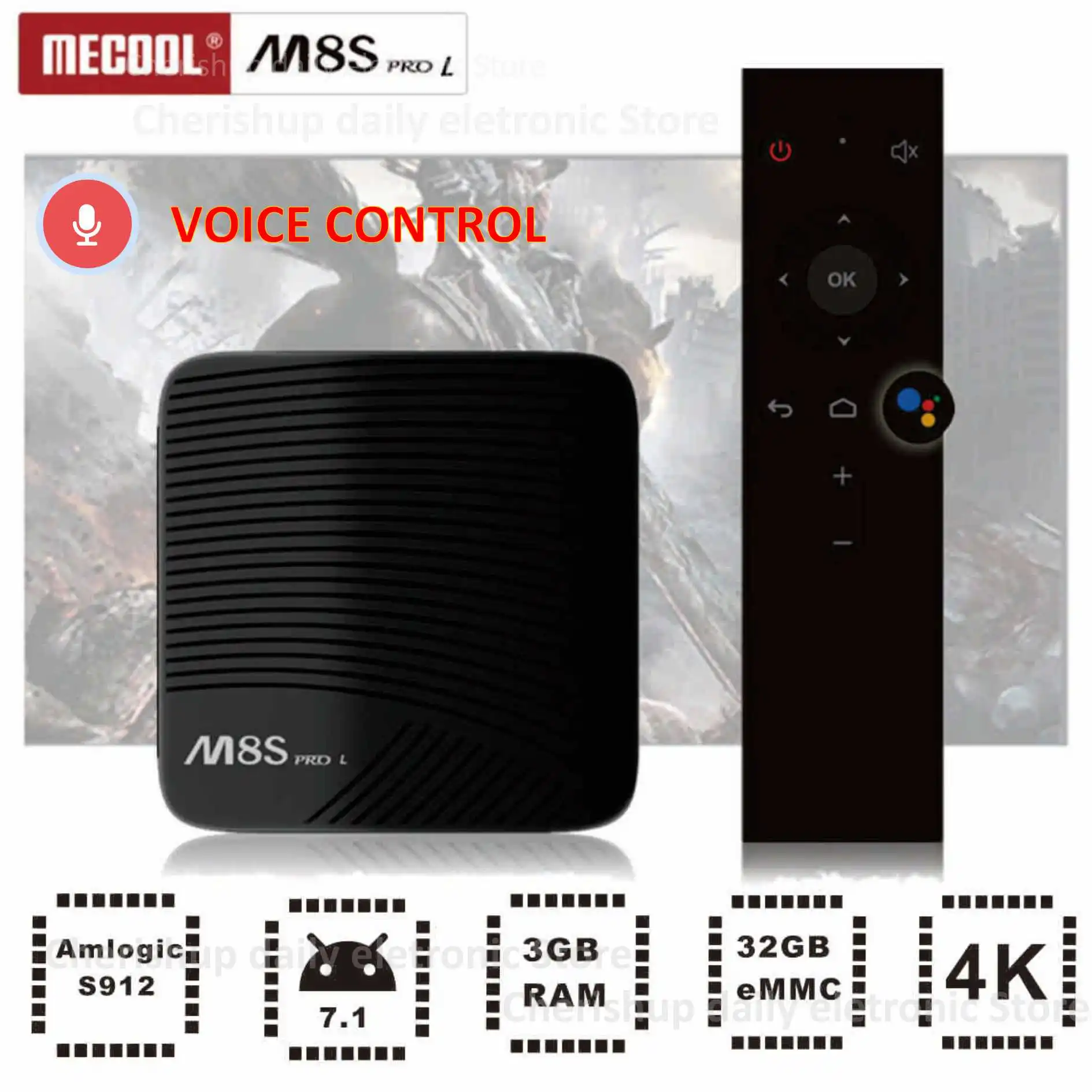 

Mecool M8S PRO L Voice Control Smart TV Box Android 7.1 4K Amlogic S912 Octa Core Bluetooth Set-top Box HDMI 3GB 32GB