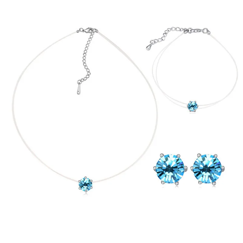 

2016 New Simple Crystals Jewelry Sets Necklace Piercing Earrings Bracelet Women Party Wedding Accessories