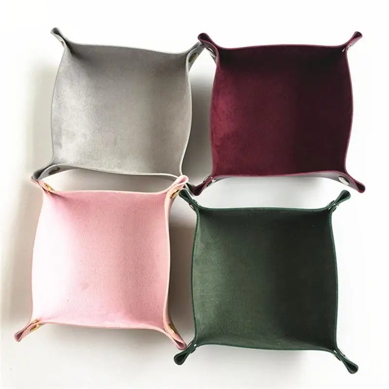 

25x25cm PU Leather Jewelry Catchall Key Phone Wallet Coin Tray Caddy Bedside Storage Tray