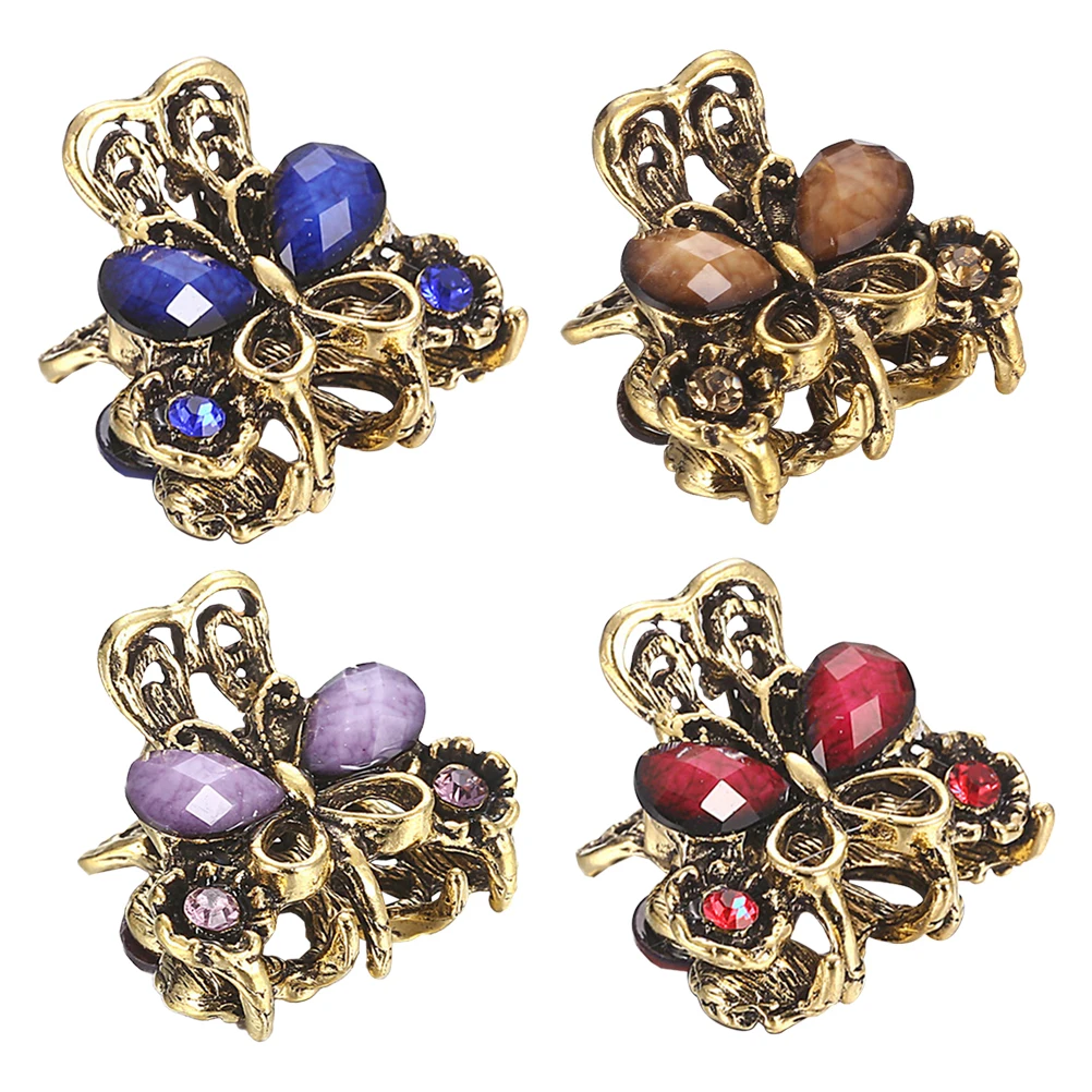 4pcs Hair Claw Clips Vintage Butterfly Retro Diamante Hair Claw Clamp