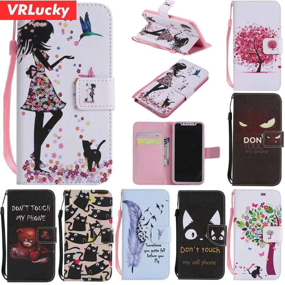 

VRLucky Butterfly Bear Cat Pattern Wallet Flip Cover Phone Case For Huawei P20 P8 Lite 2017 P9 P10 Lite Mate 9 10 Lite Enjoy 7S