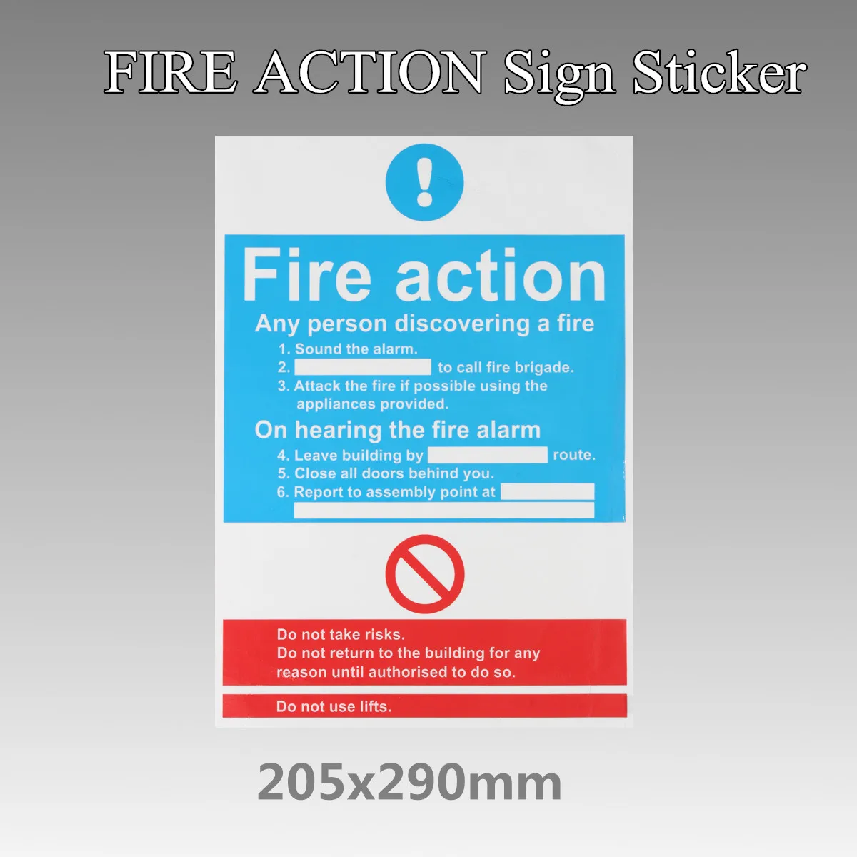 

for FIRE ACTION Sign Sticker Assembly Office Door Notice Decal Waterproof Decor Sticker 205x290mm