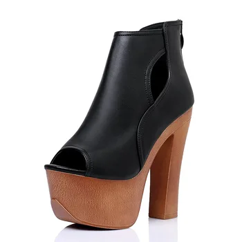 

Carpaton Summer Peep Toe Platform High Heel Sandals 2019 Sexy Thick Heels Woman Shoes Black PU Leather Cutouts Gladiator Sandal