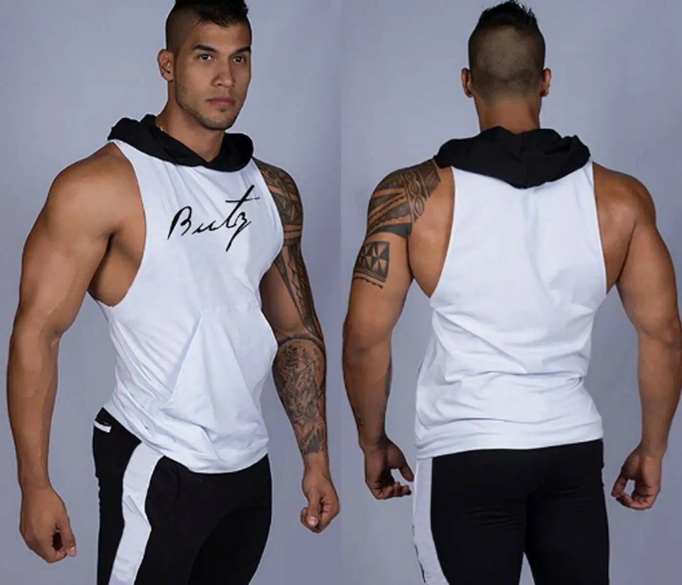 Men Gym Clothing Bodybuilding Stringer Hoodie T shirt Muscle Hooded