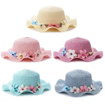 

Fashion Mother Daughter Hat Lady Wide Large Brim Floppy Summer Beach Sun Straw Hat Cap With Flower PNLO