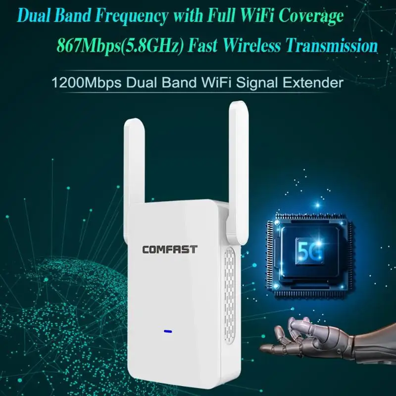

High Power 1200Mbps WIFI Extender Router Repeater Dual Band 2.4G 5.8G Wireles Range Signal Amplifier Router with Dual Antennas