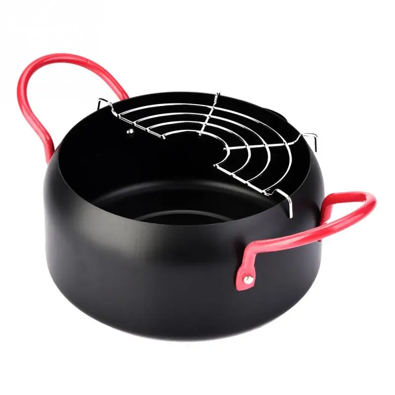 Household Kitchen Cooking Fryer Round Frying Pot With Oil Strainer For