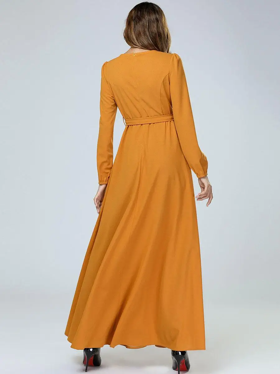 Женское длинное платье с вышивкой Abaya мусульманское макси кафтан Дубай длинный