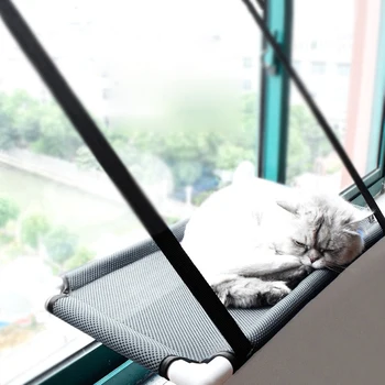 

Cute Cat Perch Window Seat Sandwich Mesh Hammock Summery Cattery with Suction Cap for Pet Cats Rest Sun Bask