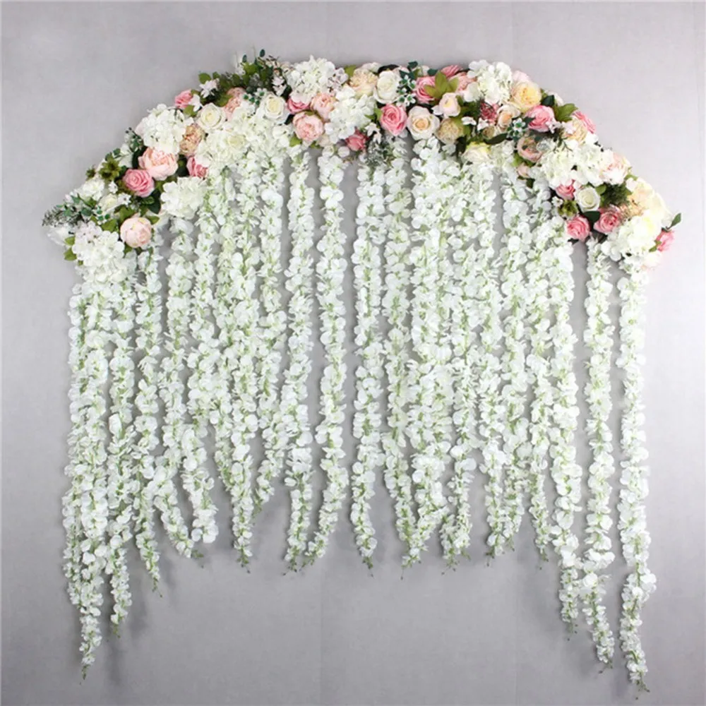 Guirnalda de Flores artificiales para el hogar, Flores de ratán, vid blanca, de 120 cm, decoración de fiesta de boda