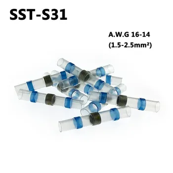 

100pcs SST-S31 Seal Heat Shrink Butt Wire Connectors Blue Terminals AWG16-14 1.5-2.5mm Solder Sleeve Waterproof