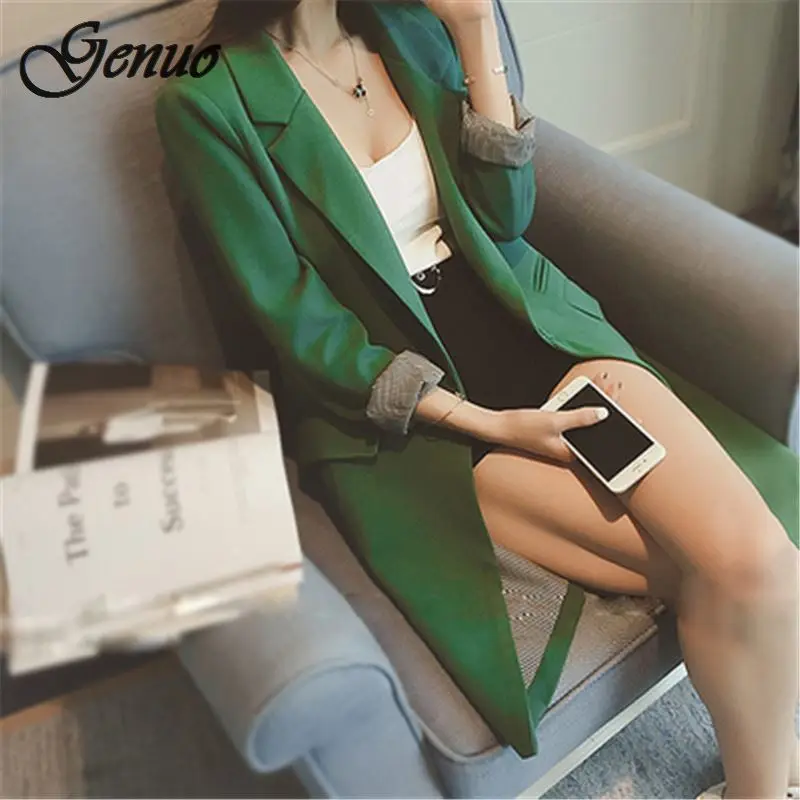 

Single One Button Spring Autumn 2019 Slim Women Long Blazer Jacket Gray/Green/Black 3XL Plus Size
