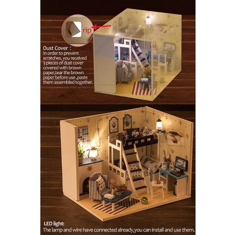 DIY 3D Doll House Furniture Blue Star Dream Doll House Miniature Dollhouse Kit Assembled Wooden Toy for Girls Christmas Gift