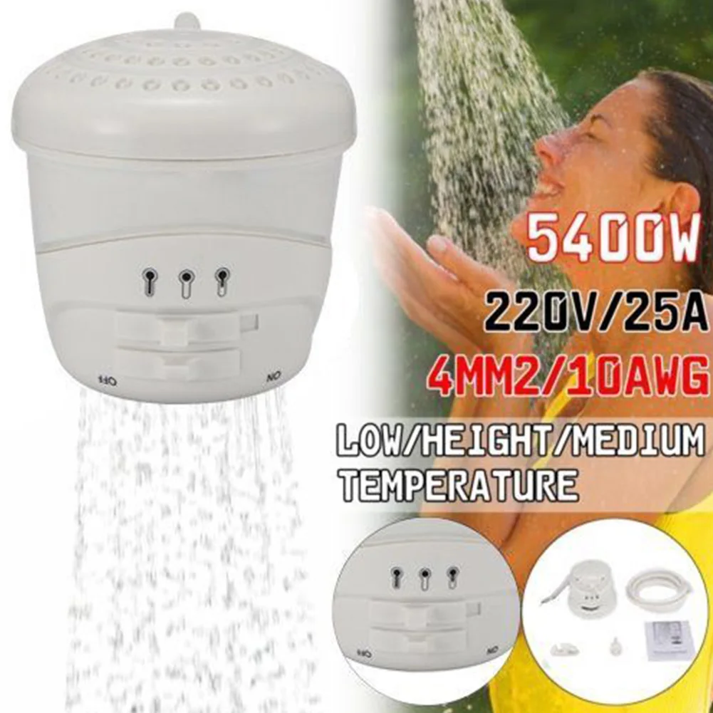 

110V/220V Nozzle Shower Head Instant Hot Water Saving Bathroom Powerful Hose Bracket Round Electric Water Heater Adjustable