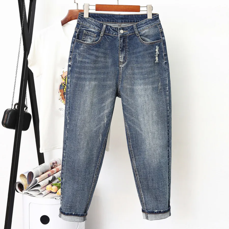 

Vintage Jeans Woman High Waist Blue Boyfriend Jeans For Women Slim Women's Washed Harem Jeans Cowboy Pants Plus Size