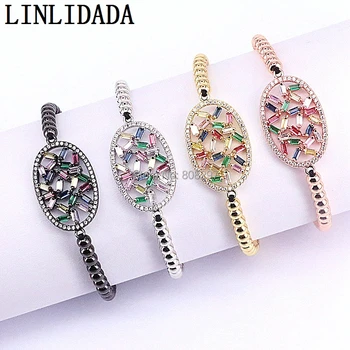 

8Pcs Micro Pave CZ Oval Connector Charm Women's Bracelets Trendy Adjustable Braiding Macrame Bracelet