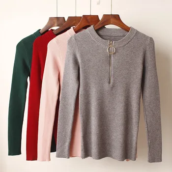 

Hot Sale Autumn Winter Pullover Women Sweater High Elasticity Soft Jumper Fashion Zipper Female Slim Sweater Top
