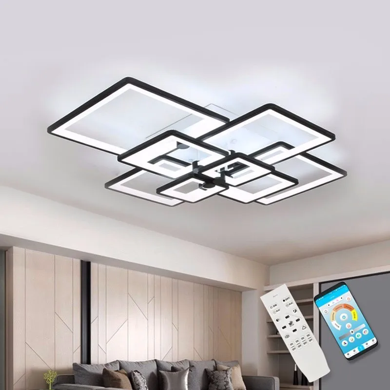 Modern Chandelier Led Lighting For Living Room Square Black Home