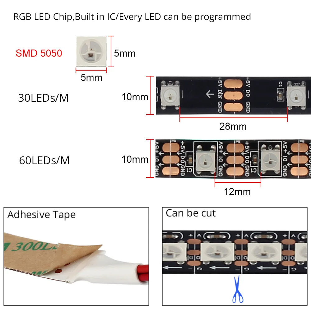 5v 5050 Rgb Led Strip Dream Color Ws2812b Smart Pixel Strip Usb