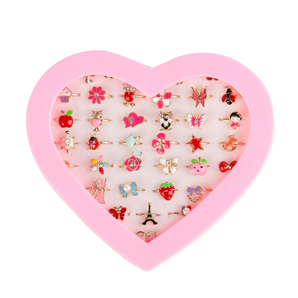 

PIXNOR 36pcs Children Toys Rings Creative Play Princess Box Rings Accessory for Girls Favors Dress Up Little Kids