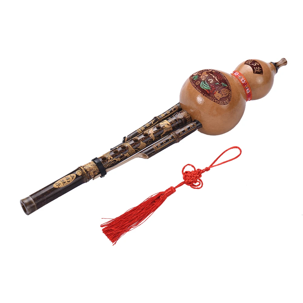 

Chinese Handmade Black Bamboo Hulusi Gourd Cucurbit Flute Ethnic Musical Instrument Key of C with Case for Beginner Music Lovers
