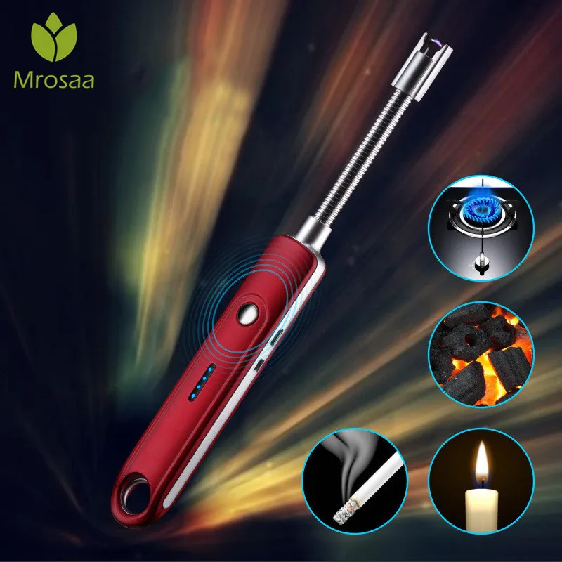 

360 Rotation USB rechargeable cigarette Lighters Long Kitchen Electronic Lighters Windproof Electric Novelty Lighter Double ARC