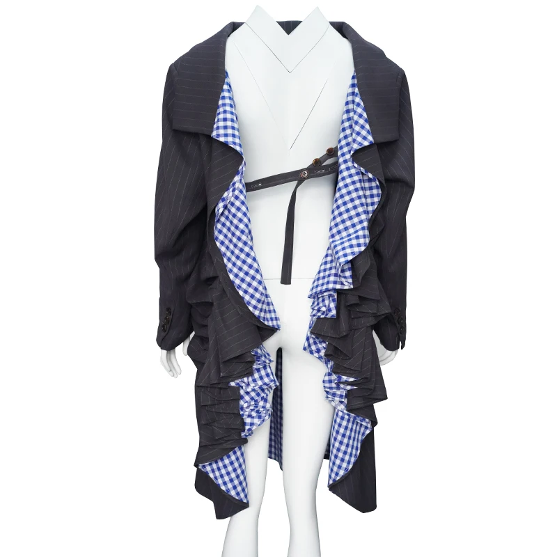 2019 Mode Vêtement De Printemps Manches Pleine Collar Pour Rayé Femme Grey Veste Unique Nu Dos Turn Dark Deat Wd71602l Costume Ruches Nouveau down dIxFXdA