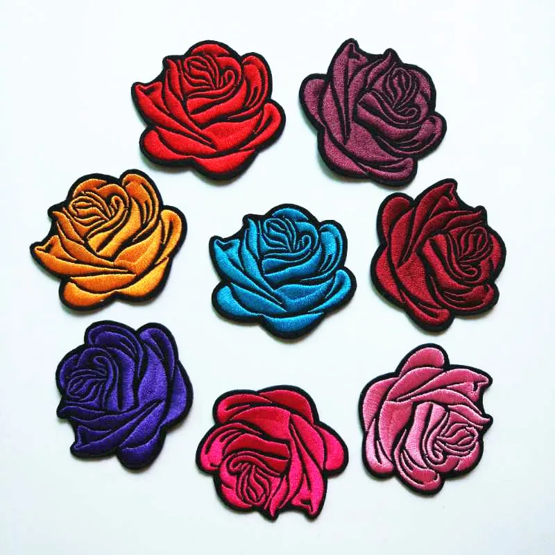 

PGY 3D Patches Fine Color Rose Flower Full Embroidered Patch DIY Iron On Sew On Fabric Repair Clothing For Wedding Patches Decor