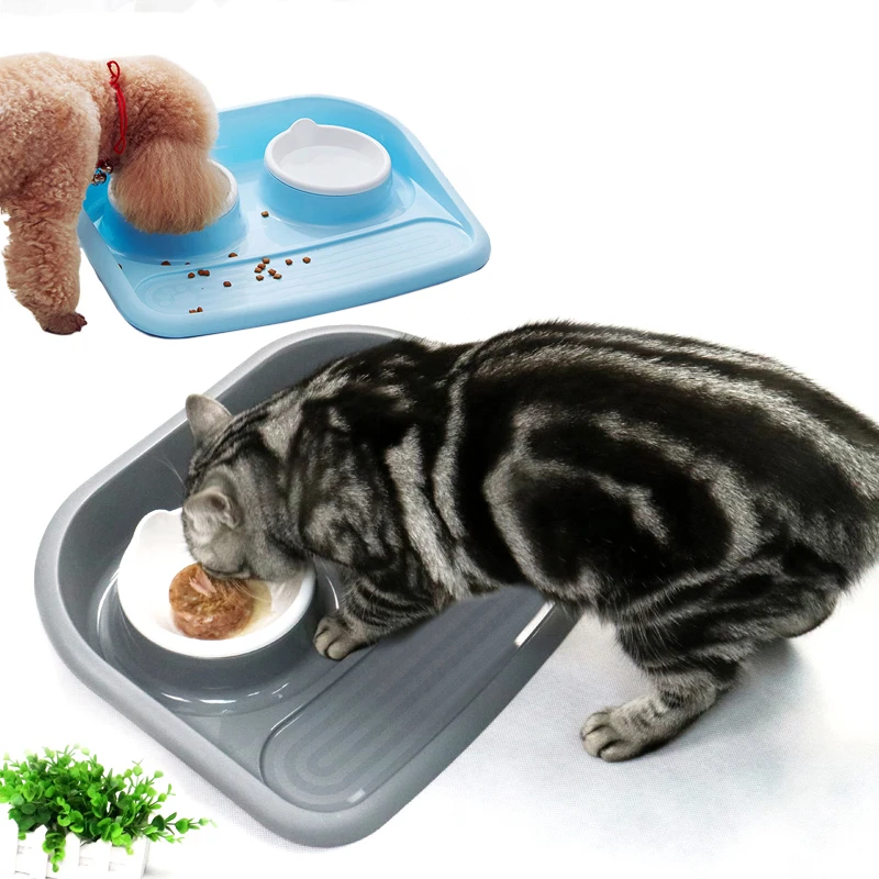 new pet double bowl pet Feeders For Cats Drinking Bowls Pet Feeding