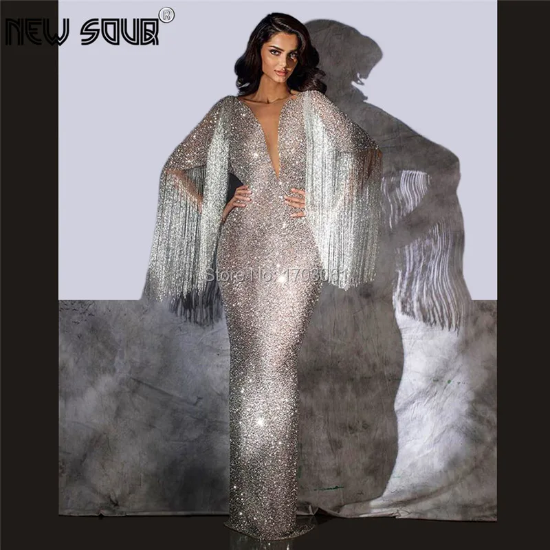 

Luxury Tassel Evening Dresses Arabic Dubai Turkish Glitter Party Pageant Gowns Formal Dress Robe De Soiree Aibye Prom Dress 2019