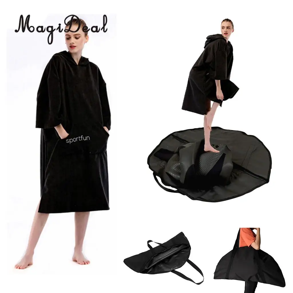 

Microfiber Quick Drying Surf Changing Robe Beach Poncho Bathrobe + Diving Wetsuit Drysuit Change Mat Dry Bag f/ Canoeing Boating