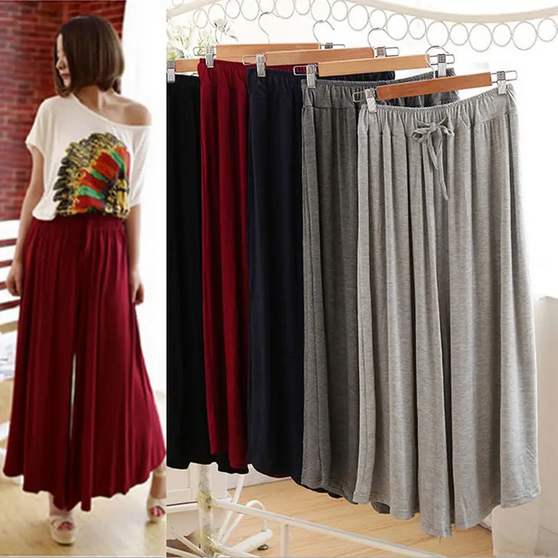 

2019 New casual loose modal wide leg pants culottes big swing skirt pant