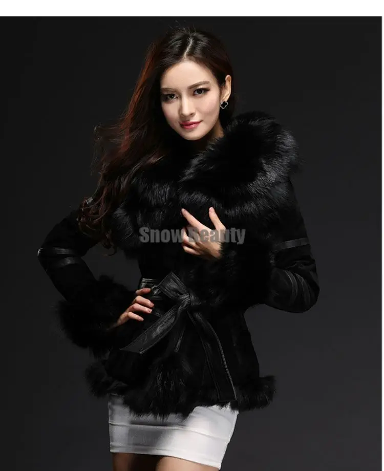 Куртка из натуральной свиной кожи с воротником из лисьего меха, короткое дизайнерское женское осенне-зимнее теплое пальто, женская модная верхняя одежда