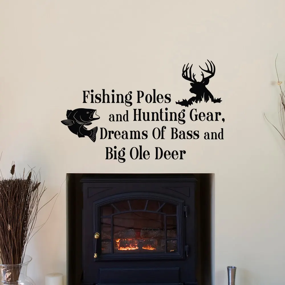 Hunting Gear Dreams Of Bass Wall Decals Quotes Fishing Poles  And Big Ole Deer Bedroom Kids Room Wall Stickers