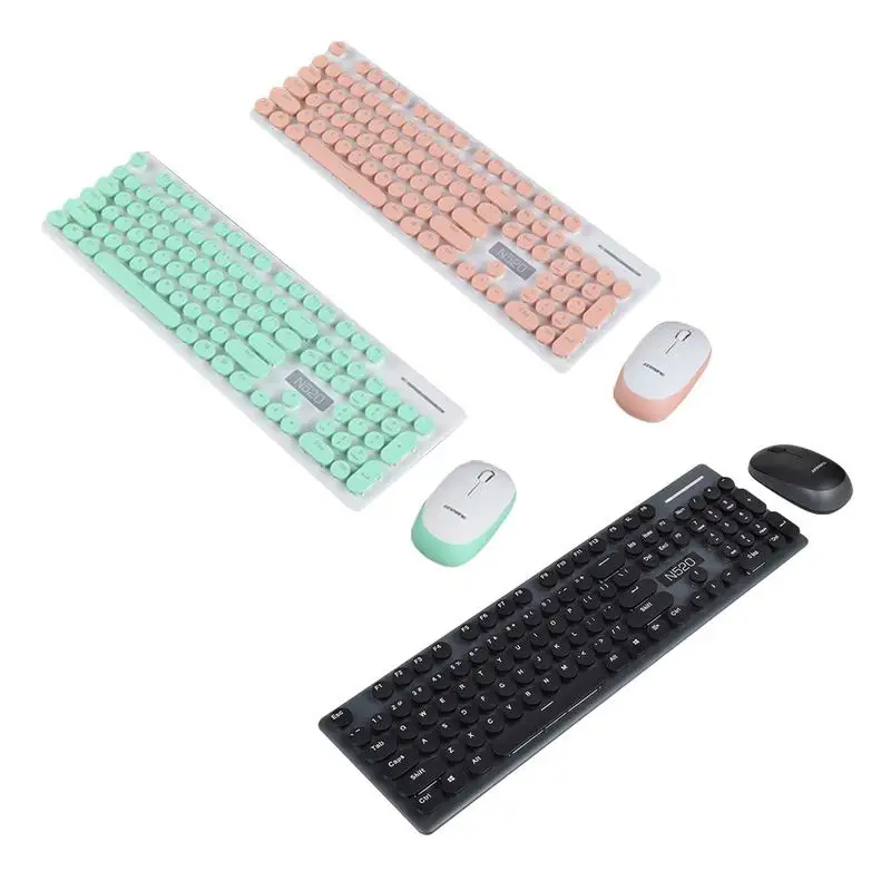 

2.4G Wireless Keyboard Mouse Combo Recreation Office Mechanical Hand Feeling Retro Round Button Mute For Desktop PC Laptop 11.11