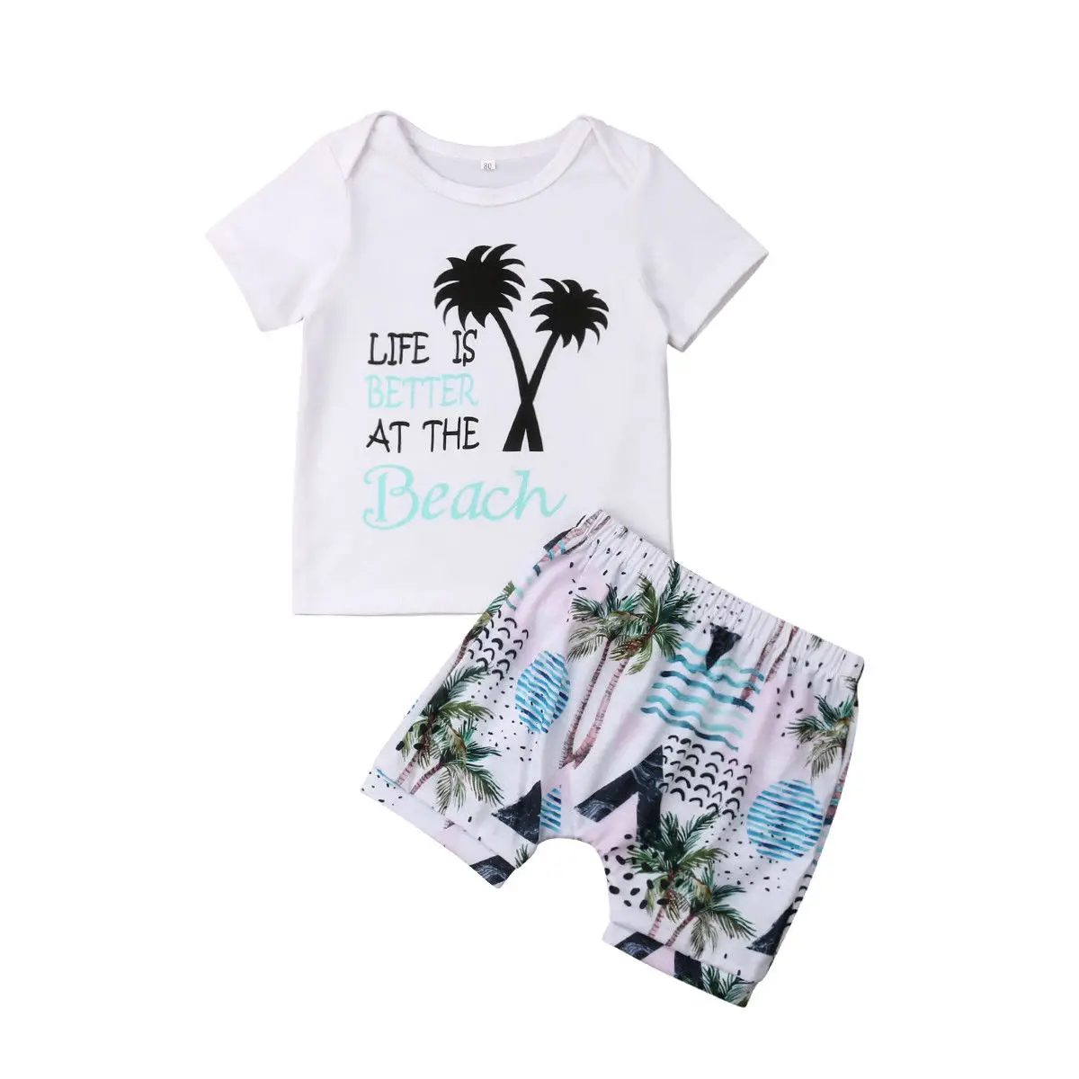 

2019 Summer 2PCS Newborn Baby Boys Summer Short Sleeves Tops T-shirt Shorts Pants Beach Hawaii Outfits Casual Set