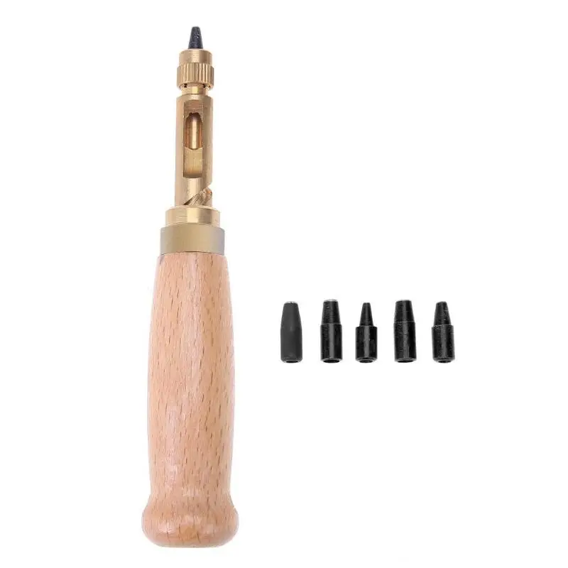 

6 Tip Size 1.5 - 4mm Wooden Handle Auto Screw Hole /Auto Punch Prong Leather Tools Book Drill Craft Kit Sewing Tool Accessories