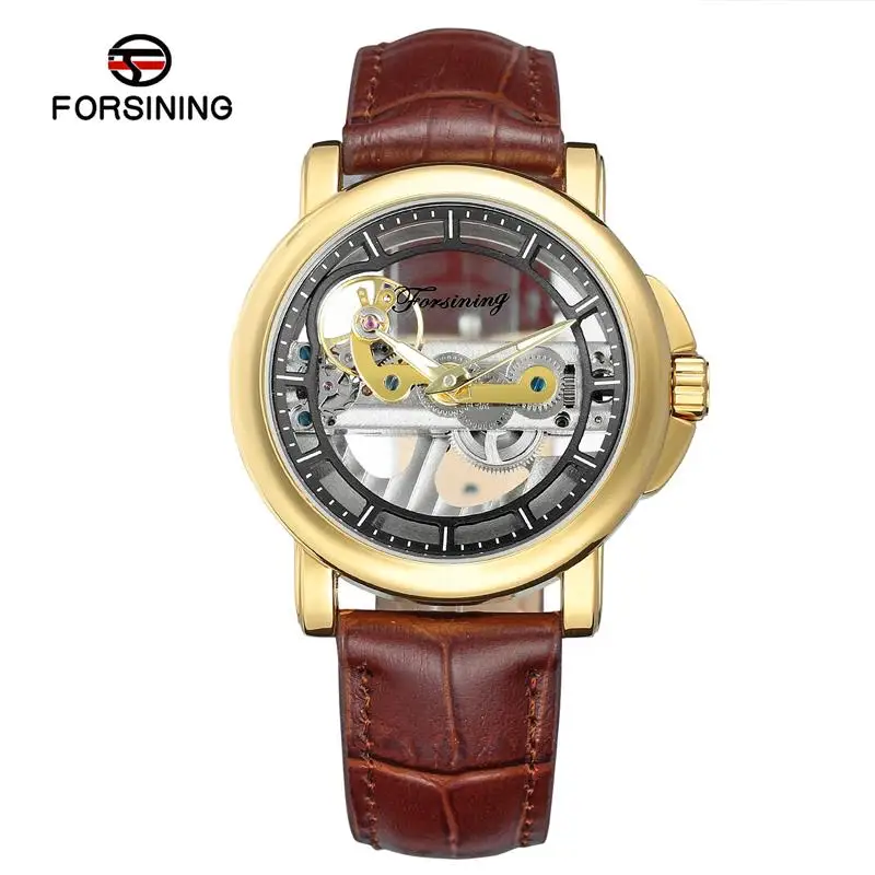 

Forsining 2019 Top Brand Luxury Simple Design Mens Watches Transparent Case Leather Strap Automatic Skeleton Wrist Watches
