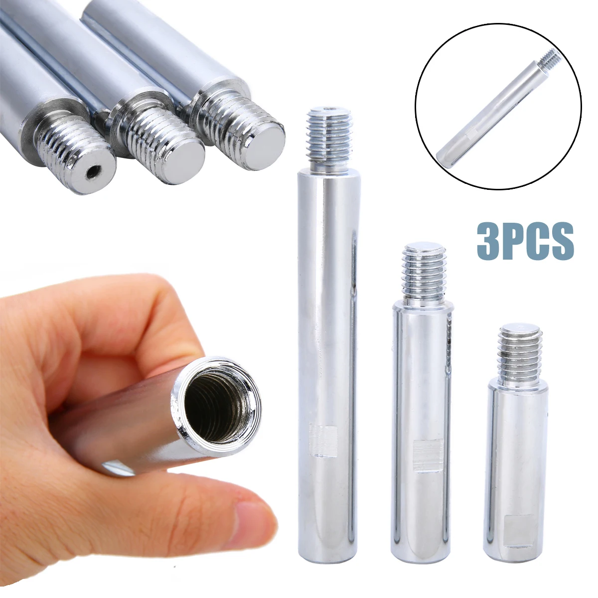 

M14 Thread 75/100/140mm Polisher Extension Shaft SPTA Stainless Steel Rotary Extension Shaft Set 3PCs