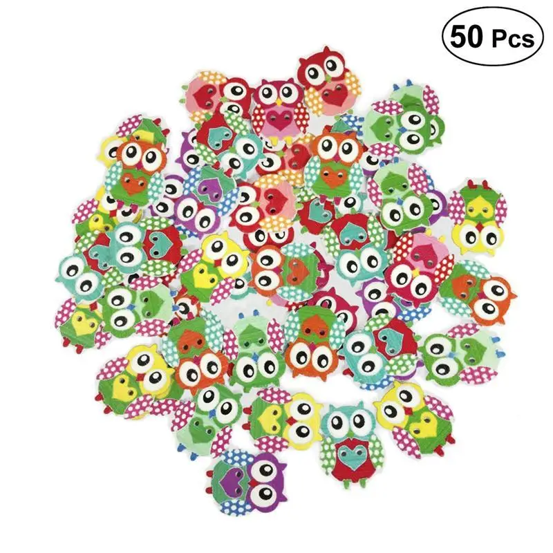 50Pcs Owl Shaped Painted Wooden Buttons Cartoon Two-hole Sewing for Scrapbook DIY Craft Kniting | Дом и сад