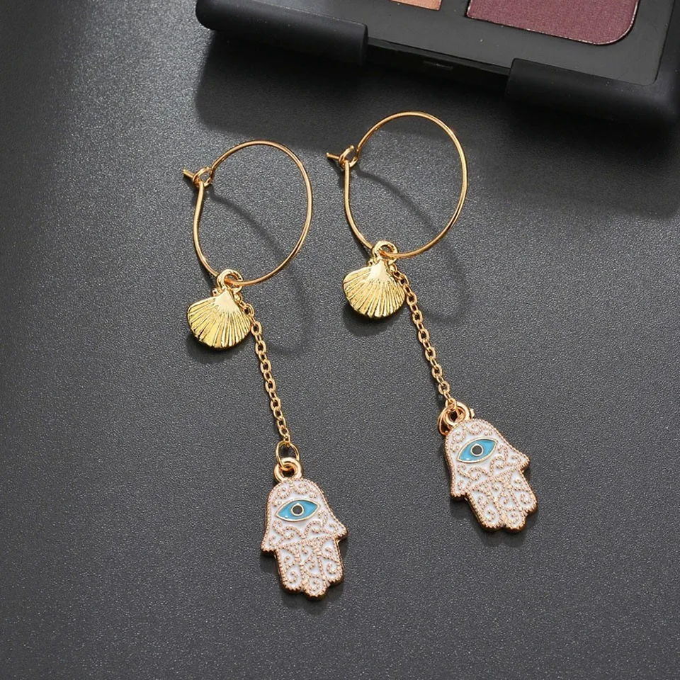 

Female Special Flower Pattern Hand Earrings Fashion Jewelry Trendy Bright Color Design Long Drop Earrings Accessories For Women
