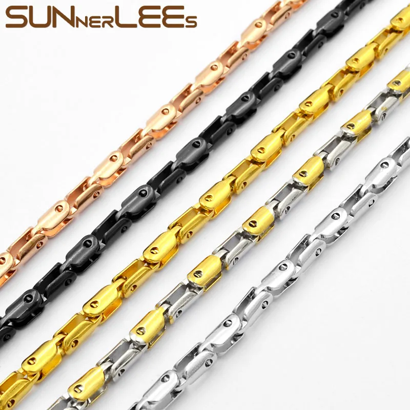 

SUNNERLEES Stainless Steel Necklace 3~4mm Geometric Link Chain Silver Gold Black Men Women Fashion Jewelry Gift SC95 N