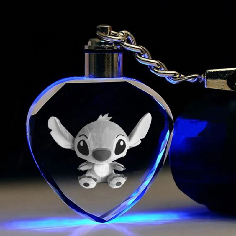 

1 Pc Lovely Cartoon Stitch Heart Crystal Keychain Colorful Led Keyring Pendant Luminous Toy
