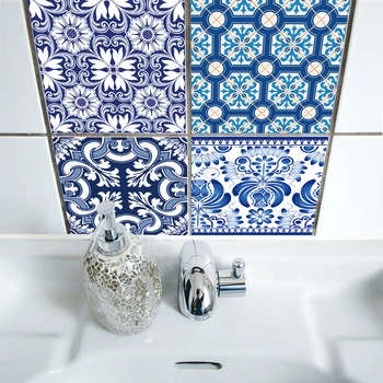 

Self -Adhesive Blue and White Porcelain Wall Art Waterproof Tile Stickers Kitchen Bathroom Furniture Decoration TS010