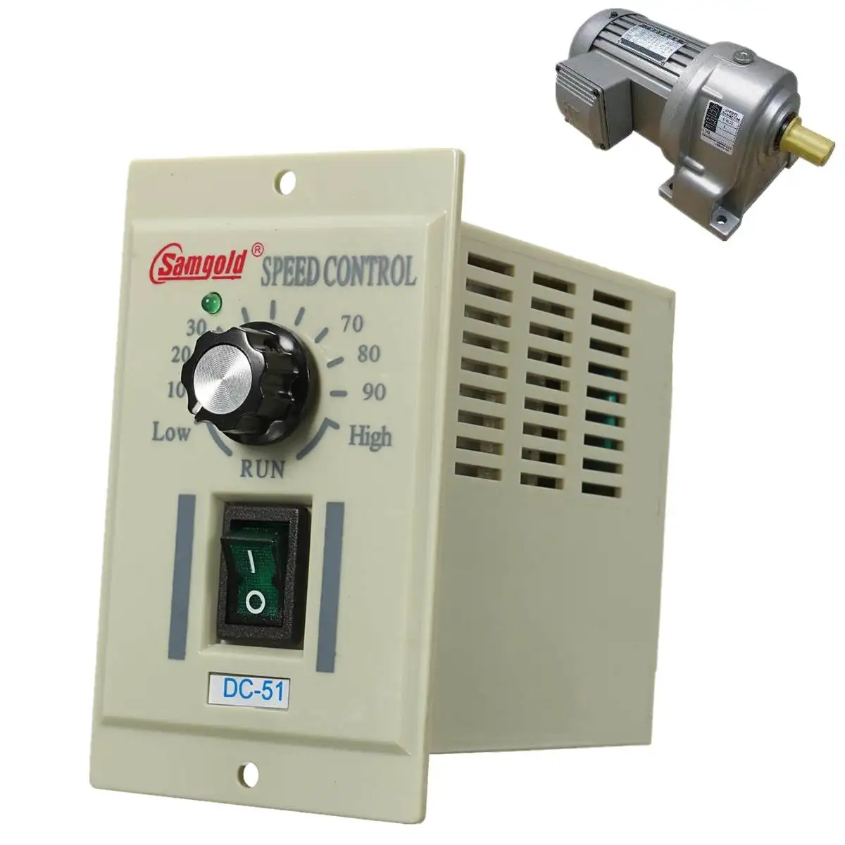 

DC Motor Variable DC0-90V Motor AC 110V Rotary Knob Voltage Speed Controller Emergency Stop Used for Single (1/3) Phase Motors