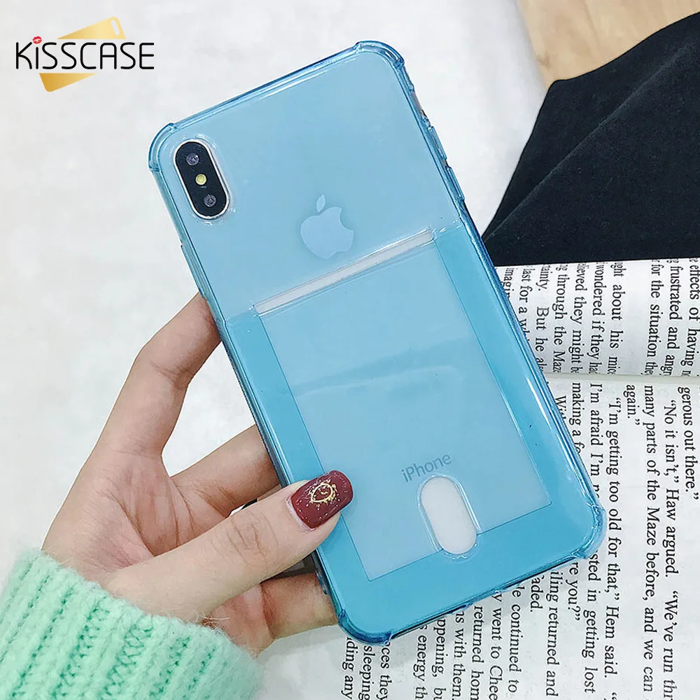 

KISSCASE Clear Soft TPU Card Slot Case For iPhone X 7 8 6 6S Plus 5 5S Silicon Phone Case For iphone X XR XS MAX Covers Fundas
