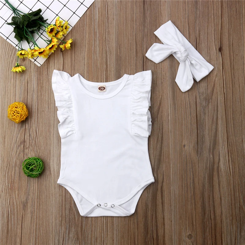 

USA Baby Girls Infant Ruffle Solid Romper Jumpsuit Outfit Clothes Summer
