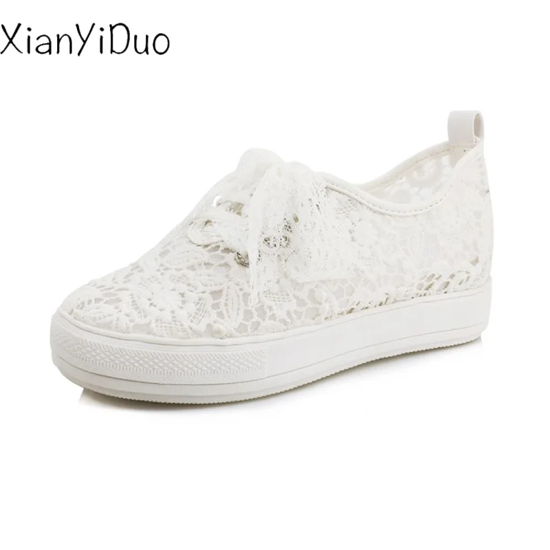 

Xianyiduo 2019 new Spring Casual round Toe Flat Platform women's shoes Metal Decoration White plus size 34-44 /1-60
