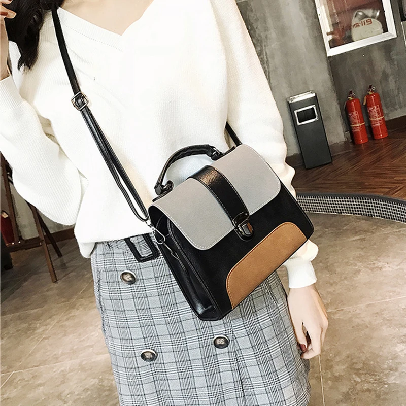 Women Shoulder Bag Leather Crossbody Top Handle Tote Patchwork Messenger Bags For Women High Quality Retro Fashion Ladies Bag
